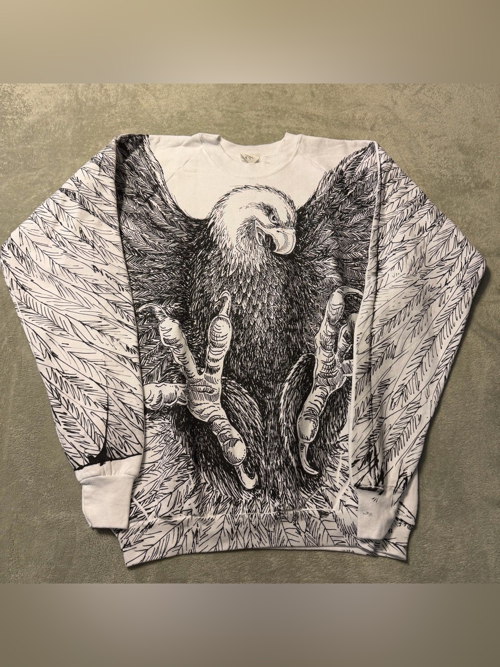 VINTAGE Nature Sweatshirt Mens XL Bald Eagle All Over Print AOP Animal Crewneck